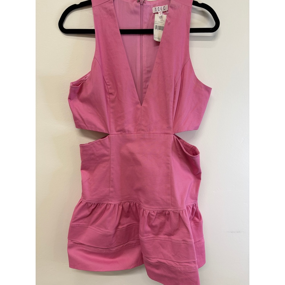 TCEC Pink Cut Out Tiered Ruffle Mini Dress Sleeveless V-Neck CD02639 Womens L